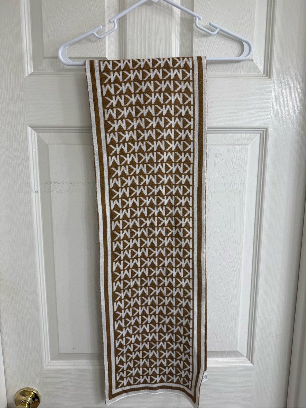 Michael Kors Brown and White Monogram Knit Scarf